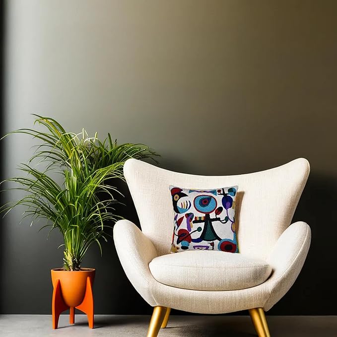 Picasso Inspired Decorative Pillow Cover Hand Embroidered Abstract Toss Pillows Farmhouse Chair Cushion Contemporary Pillowsham Mid-Century Chair Cushions Wool Size 18x18-Ruum Studio Home