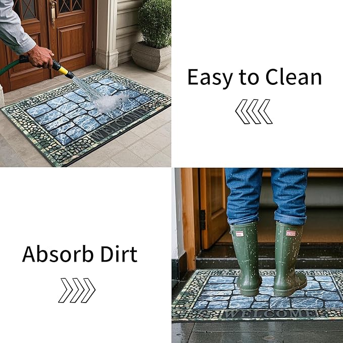 Door Mat Welcome Mat, Heavy Duty Door Mat 23.6 x 35.4 Inch Front Door Mat Rug Doormat for Outdoor Entrance Home Non-Slip Rubber Rug for Front Door, Outside, Entryway, Patio (Blue Welcome)-Ruum Studio Home