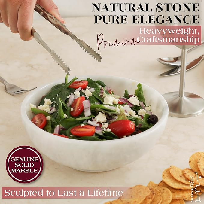 Gusto Nostro 8" Luxury White Marble Decorative Bowl for Coffee Table - Elegant Modern Fruit Bowl for Kitchen Counter - Heavy Stone Entryway Catch all for Keys, Jewelry, Potpourri Holder - Medium Size-Ruum Studio Home