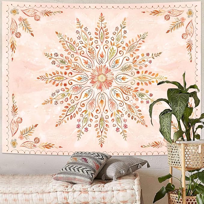 Lunerfex Floral Mandala Tapestry Boho Tapestry for Bedroom Orange Tapestries Wall Hanging Living Room Wall Art and Home Decor 44x60-Ruum Studio Home