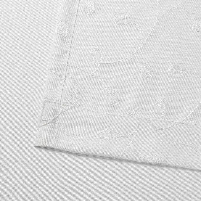 MIUCO Light Filtering Faux Linen Curtains, 84 Inches Long for Bedroom & Living Room, Pure White Floral Embroidered Solid Mix and Match, Semi Sheer Grommet Farmhouse Drapes, 2 Panels Set-Ruum Studio Home