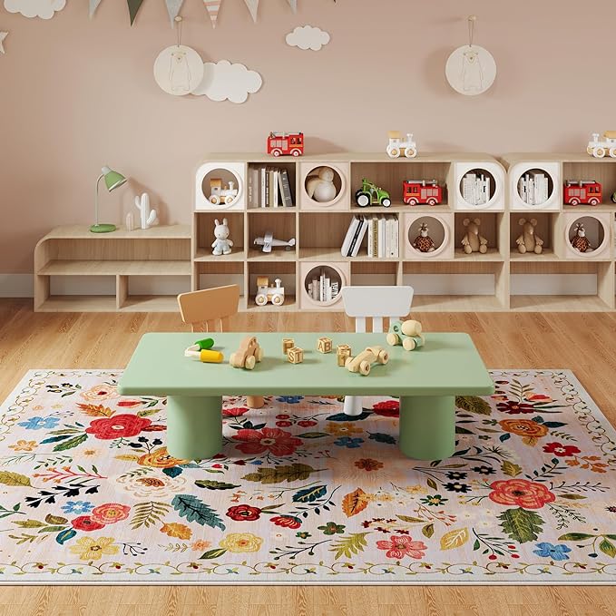 Area Rugs 8x10 Rug for Living Room Clearance Washable Boho Area Rug Non Slip Floral Vintage Low Pile Large Rug for Living Room, Bedroom, Farmhouse, Dining Room, Kids Playroom(Beige)-Ruum Studio Home