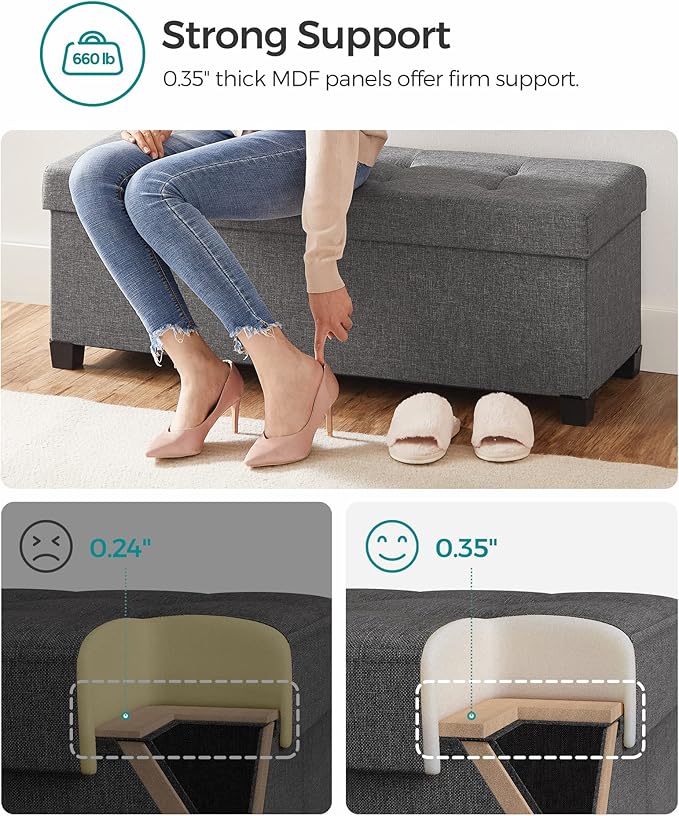SONGMICS Storage Ottoman Bench, Foldable Foot Rest with Legs, 15 x 43 x 15.7 Inches, End of Bed Bench, Storage Chest, Load up to 660 lb, for Living Room, Bedroom, Entryway, Slate Gray ULSF018G01-Ruum Studio Home