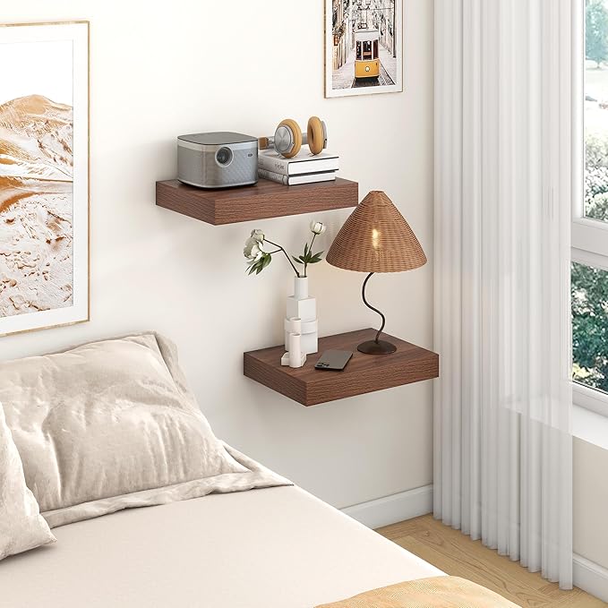 Deep Floating Shelves for Wall | 16 Inch Wide x 12 Inch Deep Floating Shelves Set of 2 | Rustic Walnut Wide Wall Shelves | Bookshelf Laundry Shelf TV Shelf-Ruum Studio Home