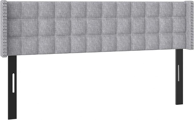 VECELO Headboard King Size, Linen Upholstered Headboards Only with Nailhead Trim Wingback, Square Stitched Design, Adjustable Height from 40" to 49.8", Light Grey-Ruum Studio Home