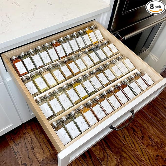 MIUKAA Clear Acrylic Spice Drawer Organizer, 4 Tier- 2 Set Expandable From 13" to 26" Drawer Seasoning Organizer, Kitchen Spice Rack Tray for Drawer/Countertop (Jars not included)-Ruum Studio Home