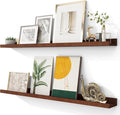 Solid Ash Wood Floating Shelves, Wood Picture Ledge Shelf Set of 2, 48 Inch Long Large Photo Ledge Shelves, Nursery Book Shelves Wall Mounted for Living Room Kids' Bedroom Decor, Color Walnut-Ruum Studio Home