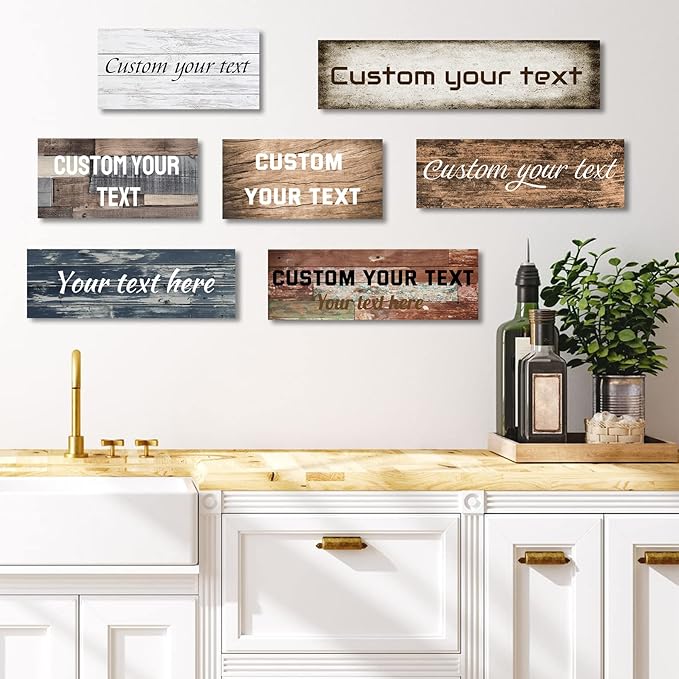 LZIMU Custom Text Signs Wall Decor Personalized Canvas Quote Family Sign Wall Art Wood Background Rustic Farmhouse Decor Framed (5"x15")-Ruum Studio Home