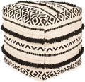 REDEARTH · Tufted Pouf Ottoman with Filler Textured Storage Cube Bean Bag Pouffe Footrest for Living Room, Bedroom, Nursery, Kidsroom; 100% Cotton (17.5"X17.5"X17.5", Geometric Craft Black)-Ruum Studio Home