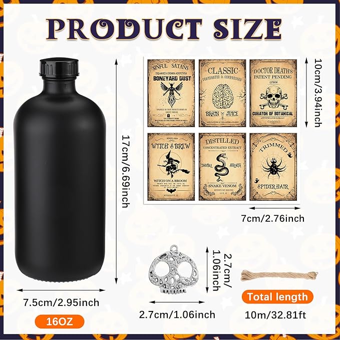 Uiifan 31 Pcs Halloween Potion Bottles Set Including Glass Apothecary Bottles with Cork Stickers and Pendants Halloween Decorations Indoor Party Supplies(White, Black,16 oz)-Ruum Studio Home