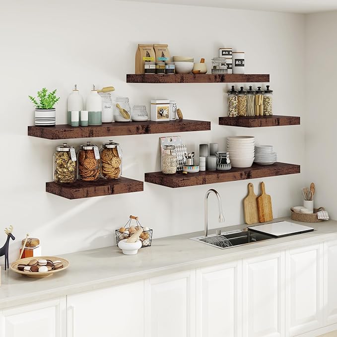 Heimlove Rustic Brown Bathroom Shelves Floating Shelves for Wall Shelf Over Toilet Long Wall Mounted Modern Farmhouse,48 x 12 Shelves with Invisible Brackets for Living Room, Kitchen, Bedroom-Ruum Studio Home