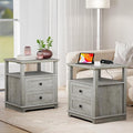 HIFYOBRO Large End Table Set of 2, 2 Drawers and Hidden Charging Station, Type-C & USB Port & Power outlets, Wooden End Table, Side Table with Storage for Living Room and Bedroom-Ruum Studio Home