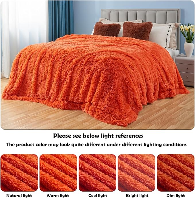 GONAAP Fuzzy Faux Fur Throw Blanket Twin Size Orange Super Soft Cozy Plush Fuzzy Shaggy Blanket for Couch Sofa Bed (Orange, Twin(60"x80"))-Ruum Studio Home