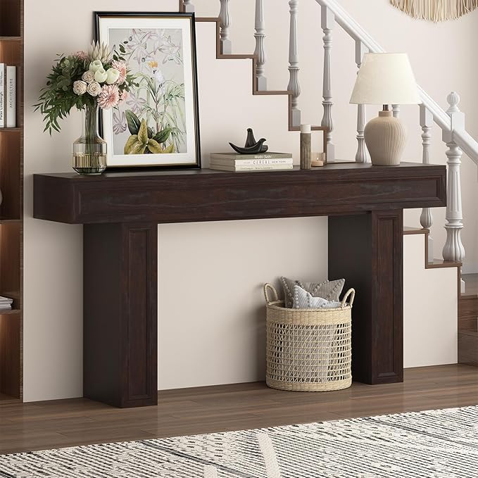 Rresyet 63 Inch Long Console Table, Sofa Table Behind Sofa, Wooden Entryway Table, Farmhouse Entryway Table for Entry, Hallway, Living Room (Cherry)-Ruum Studio Home