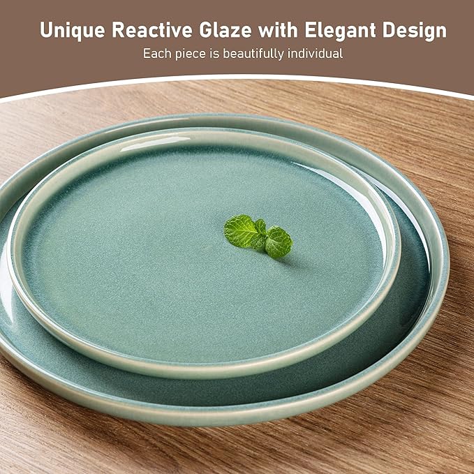 GBHOME Ceramic Dinnerware Sets for 4, 12 Pieces Stoneware Plates and Bowls Sets, Scratch Resistant Dishes, Dishwasher & Microwave Safe, Reactive Glaze-Malachite Green-Ruum Studio Home