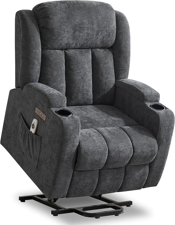 Power Lift Recliner Chair for Elderly with Massage and Heat, Recliner Chairs for Adults, Upgraded Fabric Reclining Sofa Chair with USB & Type-C Ports and Cup Holders, L1188(Grey)-Ruum Studio Home