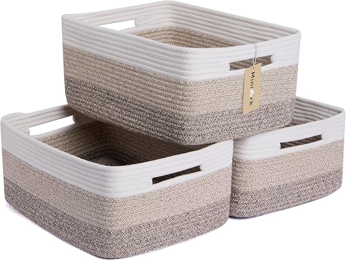 Large Storage Baskets for Organizing, Closet Shelf Baskets for Clothes Blanket Towels, Baby Nursery, Toy Bins Box, Woven Rope Basket, 17 x 13 x 7.5”, 3 Packs Gradient Brown-Ruum Studio Home