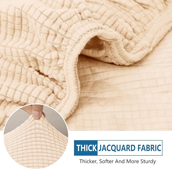 hyha Waterproof Couch Cushion Covers for Pets, Non Slip Sofa Seat Cover for Dogs Washable, Soft Thick Stretch Jacquard Fabric, Sofa Slipcovers with Elastic Bottom (1 Piece for Medium, Beige)-Ruum Studio Home