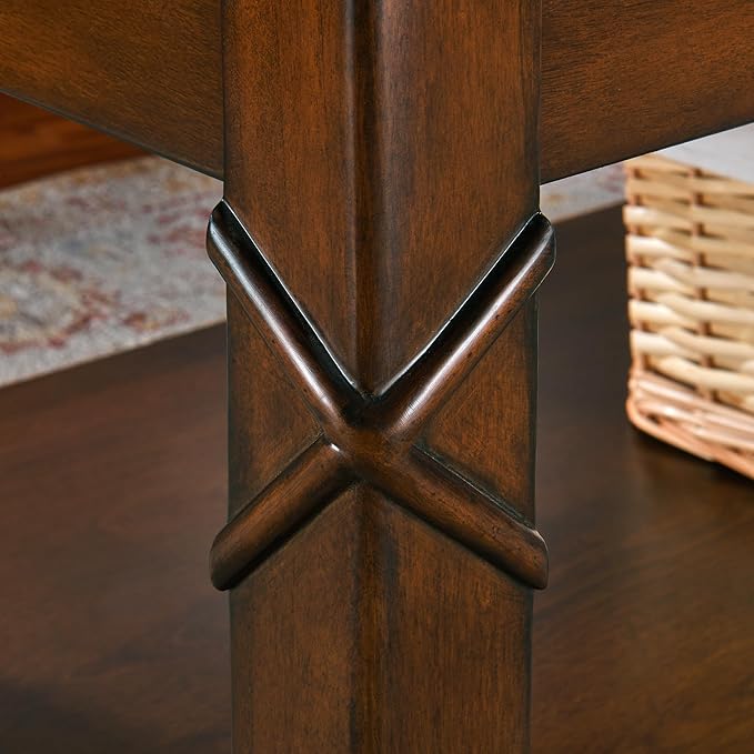 Solid Wood Coffee Table with Storage Shelf, Mid-Century Living Room Tables with Carved Tabletop and Leg, 43.3” Splicing Cocktail Center Sofa Table, Cherry Brown KFZ-DR200-Ruum Studio Home