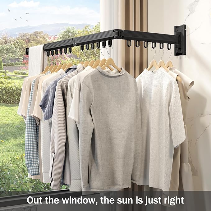 Wall Mounted Clothes Drying Rack, Retractable & Collapsible, Foldable Black-Ring Laundry Hanger-Ruum Studio Home