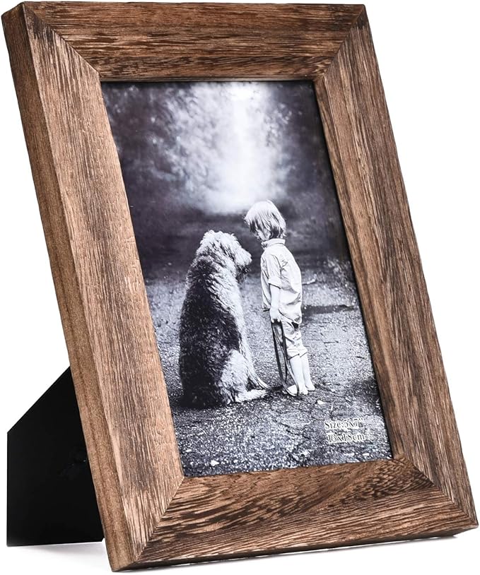 Yaetm 5x7 Picture Frame Distressed Wood, Rustic Solid Wood Photo Frame 5 x 7, Display for Tabletop and Wall, High Definition Glass, Carbonized Black (2 pack)-Ruum Studio Home