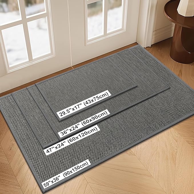 LEKEEPGO Door Mat 36"x59", Non Slip Door Mat Indoor Entrance, Rubber Backing Front Indoor Door mat Washable Absorbent Low-Profile Entryway Entry Resist Dirt Inside Door Mats, Grey-Ruum Studio Home