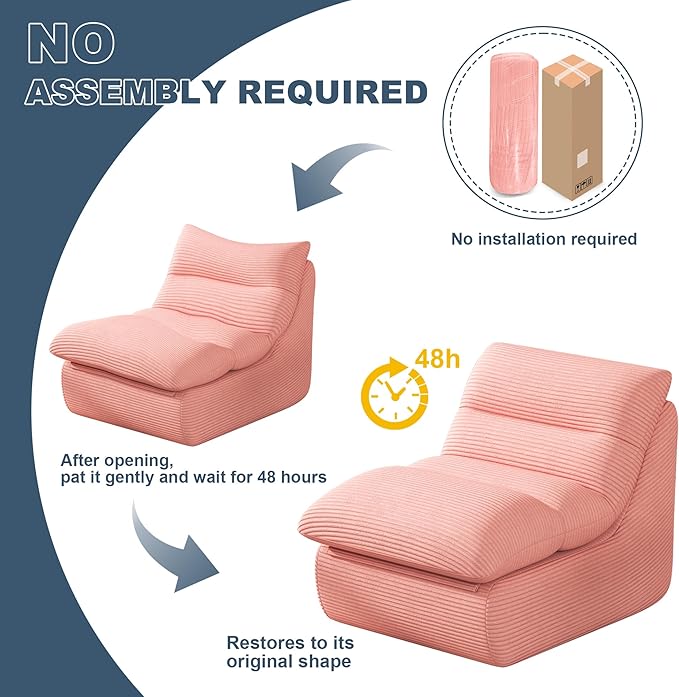 Misolant Bean Bag Chairs，Big Corduroy Fabric Sofa Bean Bag Chair for Adults and Teens with High-Resilience Sponge, Non-Slip Base Floor Lounge Sofa for Home, Living Room, Bedroom, Gaming Pink-Ruum Studio Home