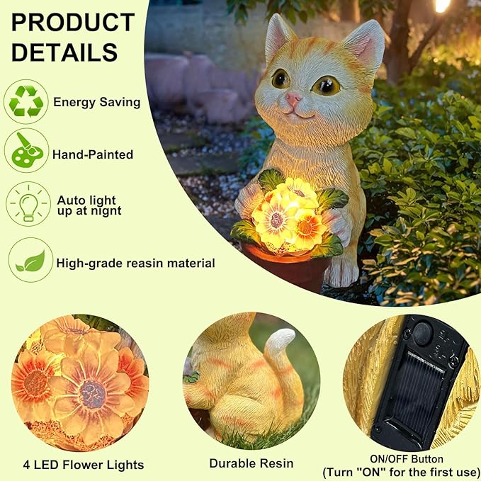 YODY Solar Garden Statues Outdoor Decor- Yard Decorations for Patio, Balcony, Backyard, Lawn Ornaments - Cat Statue with Flower Pot- Unique Cat Lover Gifts for Mom, Grandma, Women-Ruum Studio Home