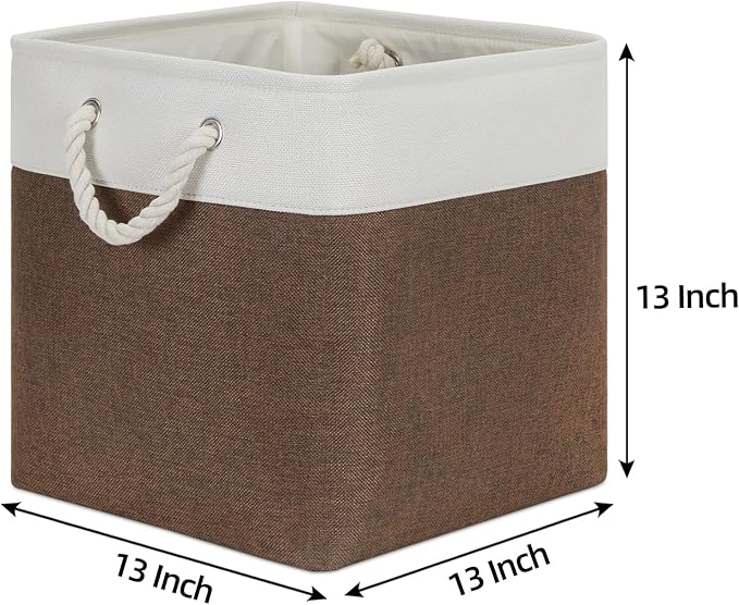 Bidtakay Collapsible Rustic Cube Storage - Brown Cloth Baskets with Handles, 13x13x13 Inch, Set of 3 Fabric Storage Bins-Ruum Studio Home