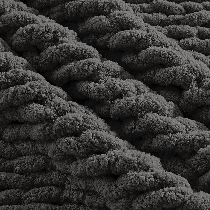 Carriediosa Chunky Knit Throw Blanket 60" X 80" Twin, 100% Hand Made Large Chenille Loop Yarn Soft Fluffy Throws for Couch Sofa Bed, Big Crochet Cozy Heavy Thick Cable Woven Blankets, Dark Grey-Ruum Studio Home