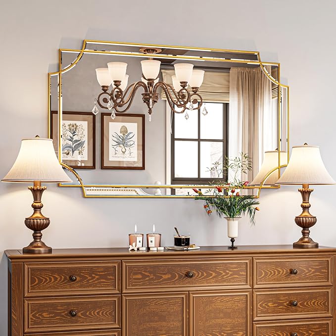 Kelly Miller 30"x48" Large Gold Mirror for Wall Decor, Modern Decorative Mirror Rectangle Wall Vanity Mirror Bevelled Full Length Mirror for Bathroom Living Room Bedroom Farmhouse Fireplace Entryway-Ruum Studio Home