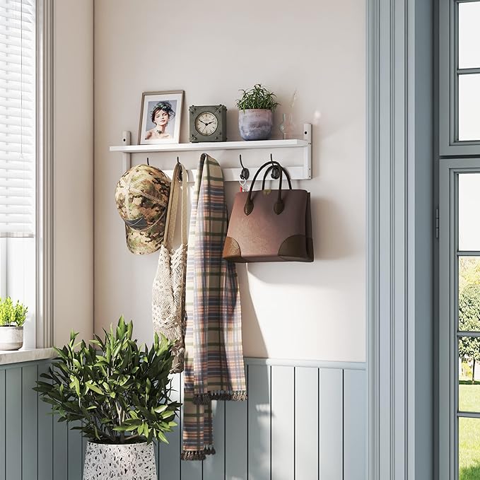 AMBIRD Wall Hooks with Shelf | Entryway Hanging Wood Coat Hooks | Wall-Mounted Rack with 5 Dual Hooks | Bathroom, Living Room, Bedroom (Modern).-Ruum Studio Home