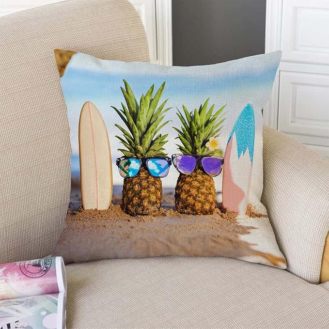 TSSOHU Yellow Pineapple with Glasses on The Sandbeach Throw Pillow Case Cushion Cover Couch Sofa Decorative Square 18x18 inches-Ruum Studio Home