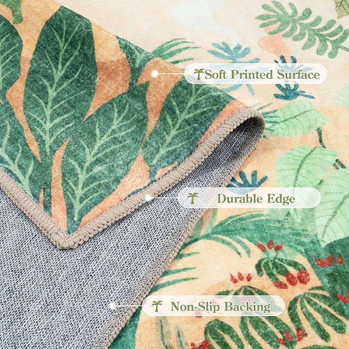 LIVEBOX Boho Jungle Animal Print 5 x 7 Area Rugs for Living Room, Soft Yellow Rug for Bedroom, Non-Slip Machine Washable Rugs for Dining Room Office, Kids Rugs for Playroom Sun Rug for Nursery Room-Ruum Studio Home