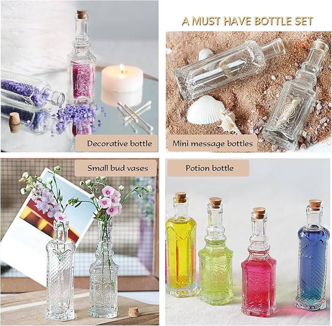24 pcs Small Mini Clear Vintage Glass Bottles with Corks, Small Bud Vases, Decorative, Potion Bottles, 1.6oz for Party Wedding DIY Decoration/ Sand Art Bottles/Spell Jars/Message In a Bottle Kit-Ruum Studio Home