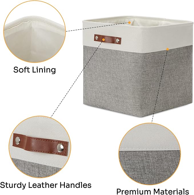 DULLEMELO 13 inch Fabric Storage Cubes 4 Pack Foldable Baskets/Bins for Home Office Organizer Closet, Shelves, Toy, Nursery-Ruum Studio Home
