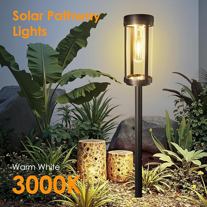 Bright Solar Pathway Lights Outdoor, 2 Pack Upgraded Solar Powered Garden Lights Waterproof, Auto On/Off Solar Yard Light for Lawn Patio Walkway Driveway Landscape Lighting Decor (Warm White, 2 Pack)-Ruum Studio Home