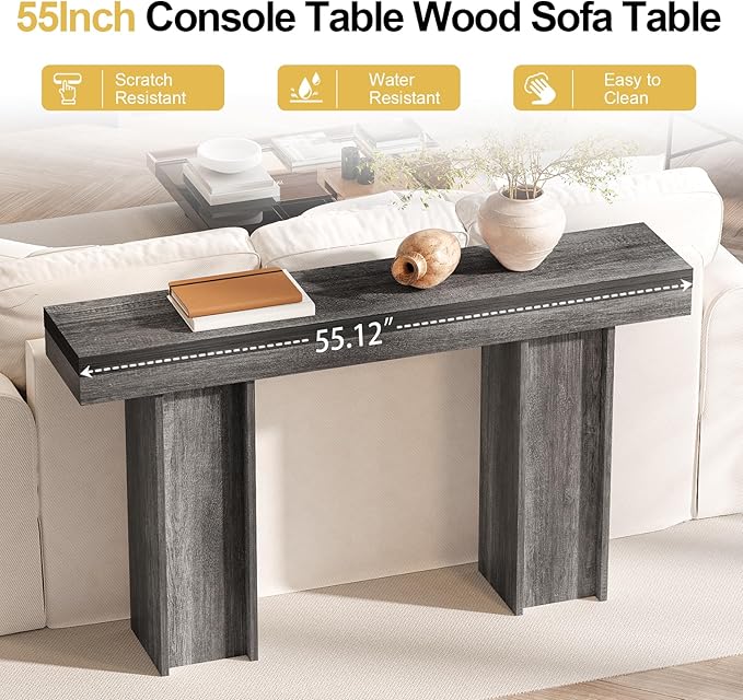 55Inch Farmhouse Console Table,Wooden Rectangular Sofa Table Behind The Couch,Entryway Console Table with Storage for Living Room, Hallway,Entrance (Grey)-Ruum Studio Home