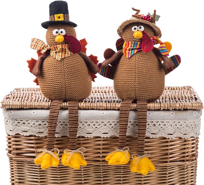 Ogrmar 2 Pack Stuffed Turkey Couple Doll Thanksgiving Tabletop Decoration Exquisite Handmade Turkey Doll Kit for Autumn Fall Thanksgiving Home Decor-Ruum Studio Home