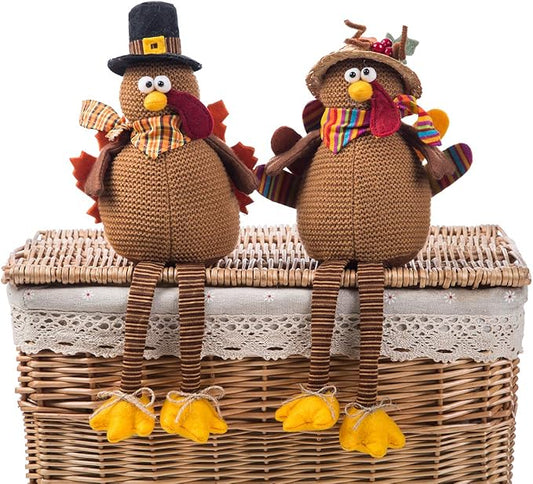 Ogrmar 2 Pack Stuffed Turkey Couple Doll Thanksgiving Tabletop Decoration Exquisite Handmade Turkey Doll Kit for Autumn Fall Thanksgiving Home Decor-Ruum Studio Home