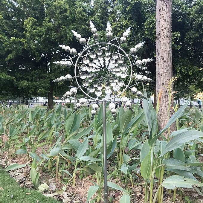 Unique and Magical Metal Windmill, 3D Wind Kinetic Sculpture, Wind Spinner Solar, Lawn Solar Wind Spinners for Yard and Garden, Wind Catchers Metal Outdoor Patio Decoration (1 PCS -Silver)-Ruum Studio Home