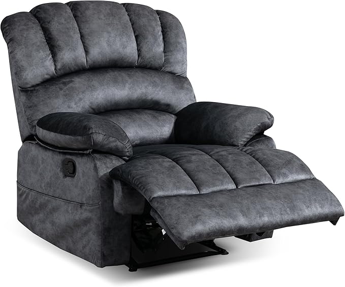 Luxlen Large Manual Recliner Chair,Soft Fabric Push Back Recliner with Overstuffed Armrest and Backrest, Living Room Single Sofa Recliners,Grey-Ruum Studio Home