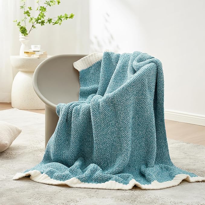 Snuggle Sac Teal Throw Blankets for Couch, Super Soft Warm Blankets Cozy Knit Fuzzy Plush Lightweight Throws for Sofa, Bed, Living Room, Heather Teal, 50x60 inches-Ruum Studio Home