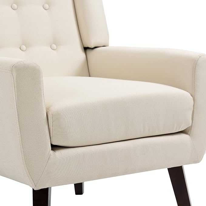 UIXE Accent Chair, Modern Upholstered Armchair in Fabric for Living Room, Comfy Club Arm Chairs Single Sofa Button Tufted Bedroom Reading Seat - White, Set of 1-Ruum Studio Home