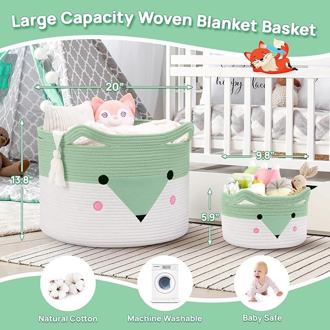 Large Baby Basket Toy Storage 3 Pack, (20"x13.8") Woven Baby Laundry Basket, Stuffed Animal Storage.-Ruum Studio Home