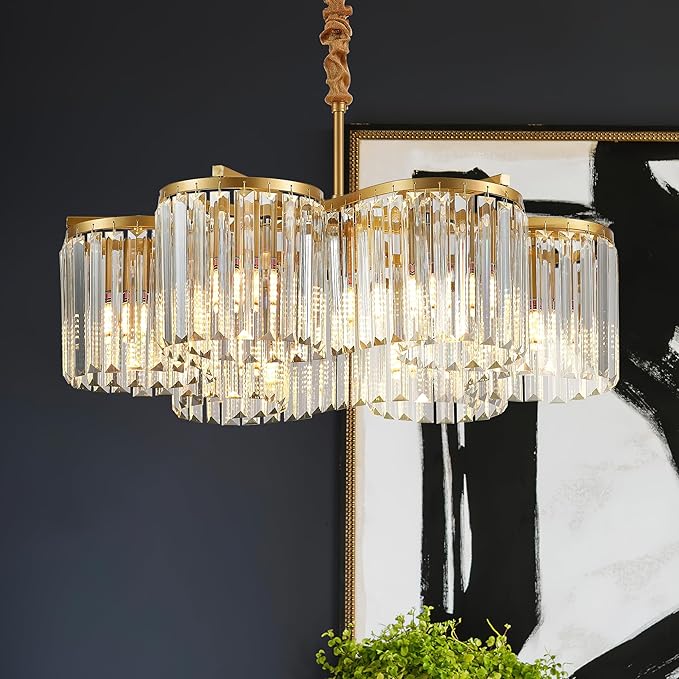 24.4“ Gold Semi Flush Mount Ceiling Light Fixtures, 6-Light Gold Modern Crystal Chandelier Height Adjustable Pendant Lighting for Bedroom Entryway Hallway Kitchen Island Living Room Foyer-Ruum Studio Home
