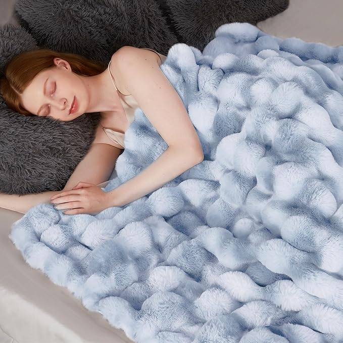 Touchat Luxury 1000GSM Rabbit Faux Fur Blanket, Super Heavy Warm Cozy Brown Blankets for Couch Bed Sofa, Ruched Plush Fuzzy Elegant Soft Reversible Mink Blanket Living Room Bedroom, 90" x 90"-Ruum Studio Home