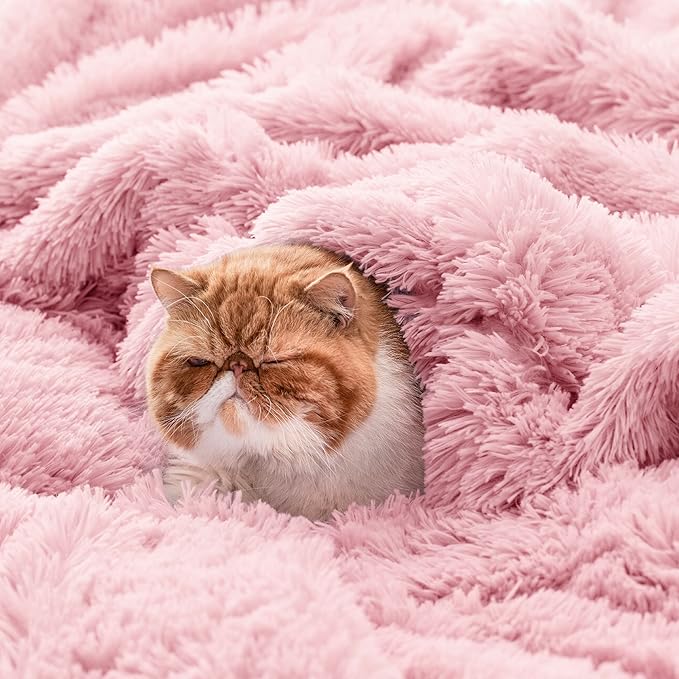 Bedsure GentleSoft Fluffy Pink Blankets Queen Size for Bed, Thick Sherpa Faux Fur Fleece Fuzzy Plush Winter Warm Heavy Soft Full Queen Blankets, Bedroom Decor Pink Gifts Cozy Gifts for Women, 90x90-Ruum Studio Home
