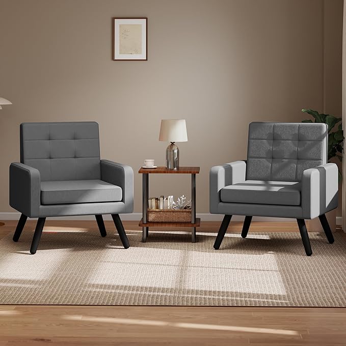 Kromax Mid-Century Modern Accent Chair Set of 2 for Living Room, 496 Lb. Weight Capacity, Dual Armrests, Comfy Extra Large Seat, Timeless Style Perfect for Reading & Relaxing, Dark Grey-Ruum Studio Home