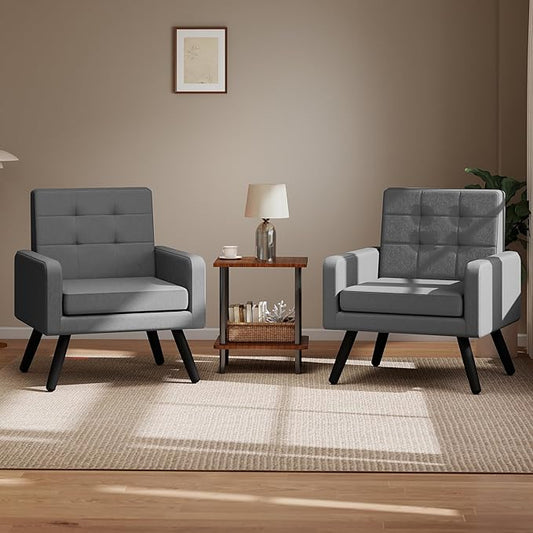 Kromax Mid-Century Modern Accent Chair Set of 2 for Living Room, 496 Lb. Weight Capacity, Dual Armrests, Comfy Extra Large Seat, Timeless Style Perfect for Reading & Relaxing, Dark Grey-Ruum Studio Home